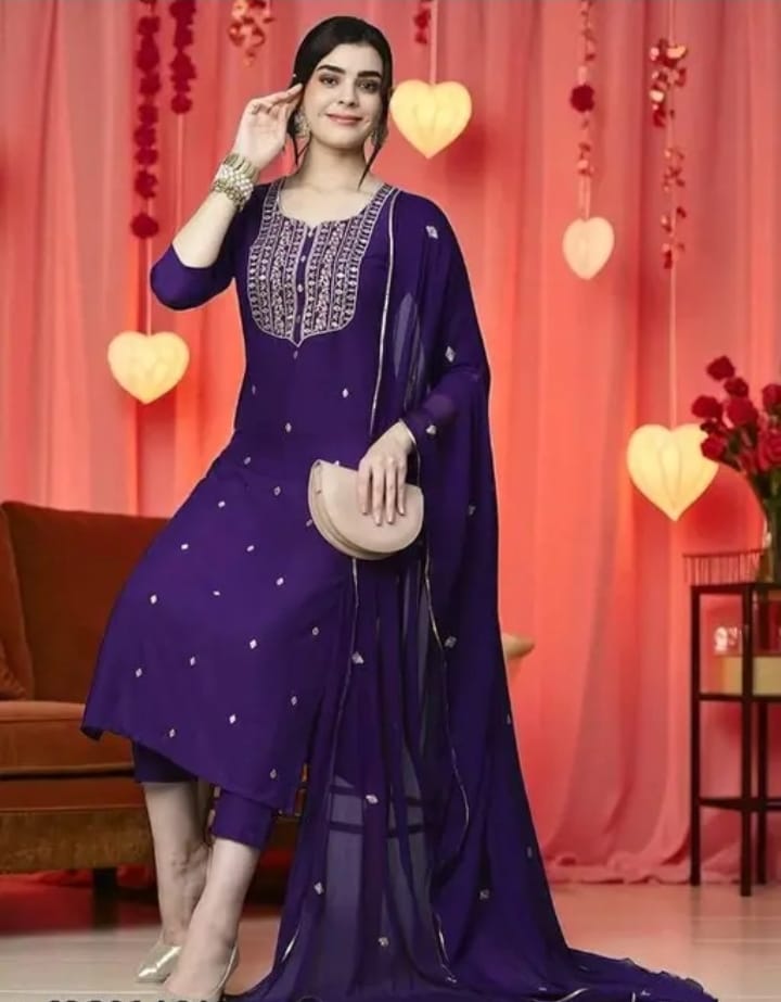 Elegant Embroidered Kurta Set with Dupatta | Premium Festive Wear Suit | Pink & Blue Color Options