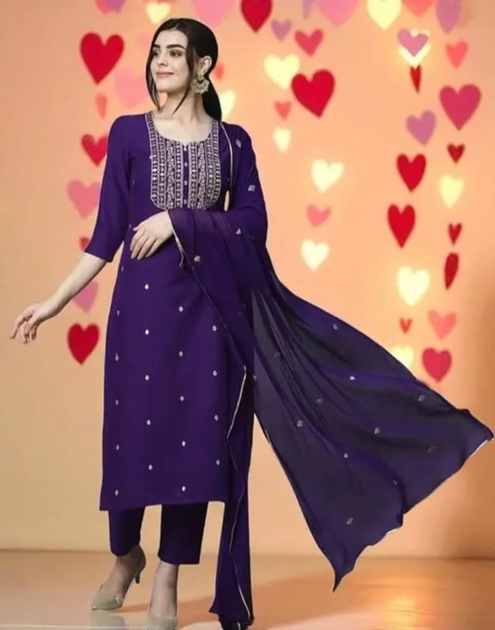 Elegant Embroidered Kurta Set with Dupatta | Premium Festive Wear Suit | Pink & Blue Color Options