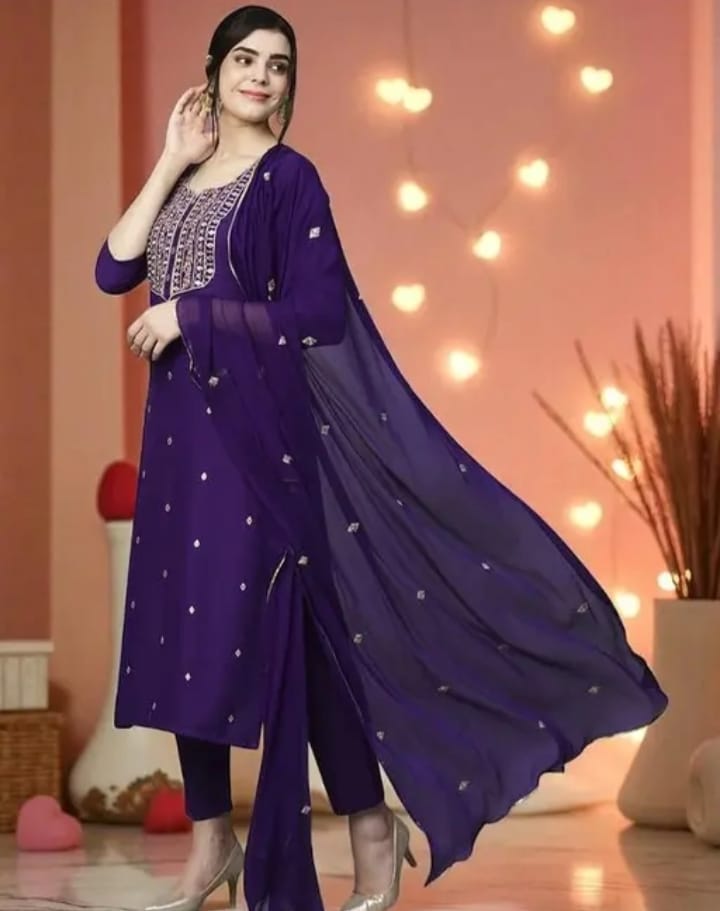 Elegant Embroidered Kurta Set with Dupatta | Premium Festive Wear Suit | Pink & Blue Color Options