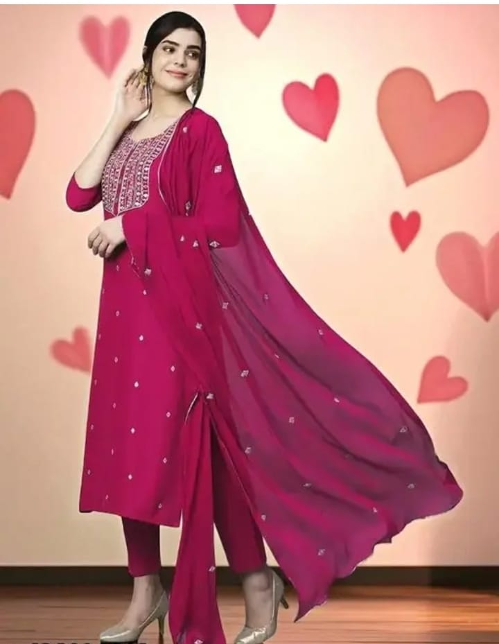 Elegant Embroidered Kurta Set with Dupatta | Premium Festive Wear Suit | Pink & Blue Color Options