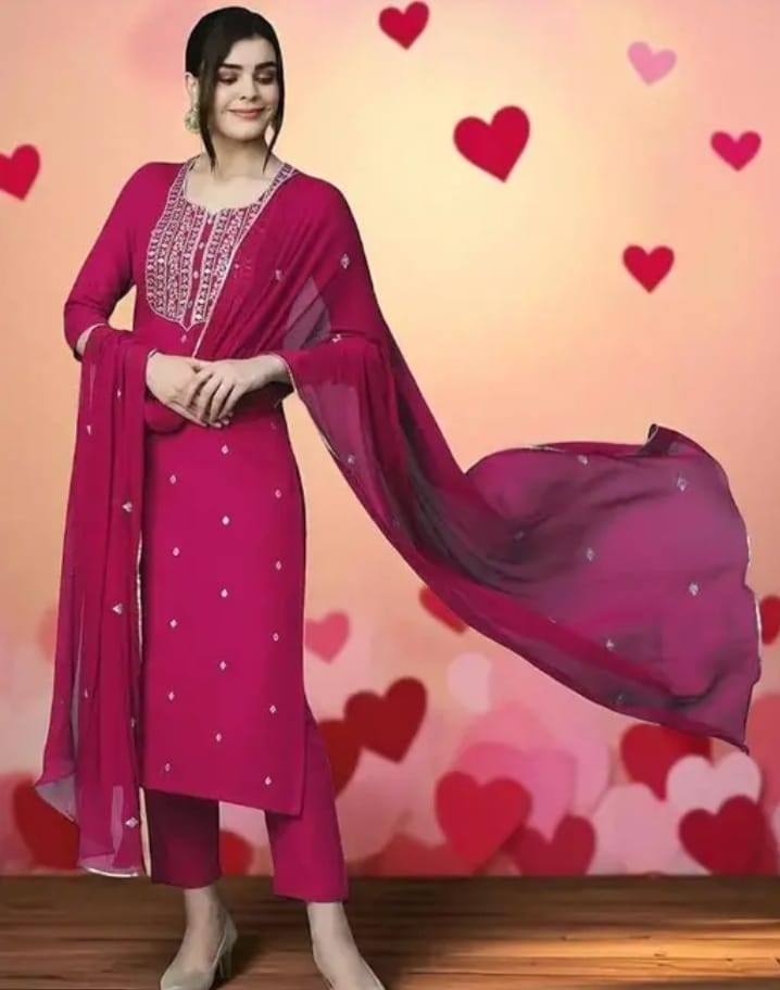 Elegant Embroidered Kurta Set with Dupatta | Premium Festive Wear Suit | Pink & Blue Color Options