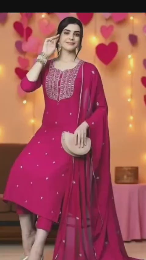 Elegant Embroidered Kurta Set with Dupatta | Premium Festive Wear Suit | Pink & Blue Color Options